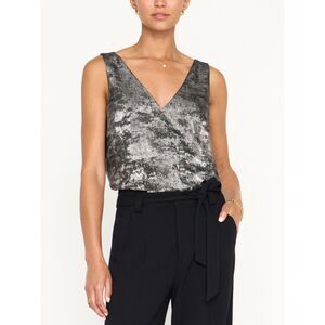 Brochu Walker The Oda Tank Double V Neck Top in Metallic Silver & Black size XS